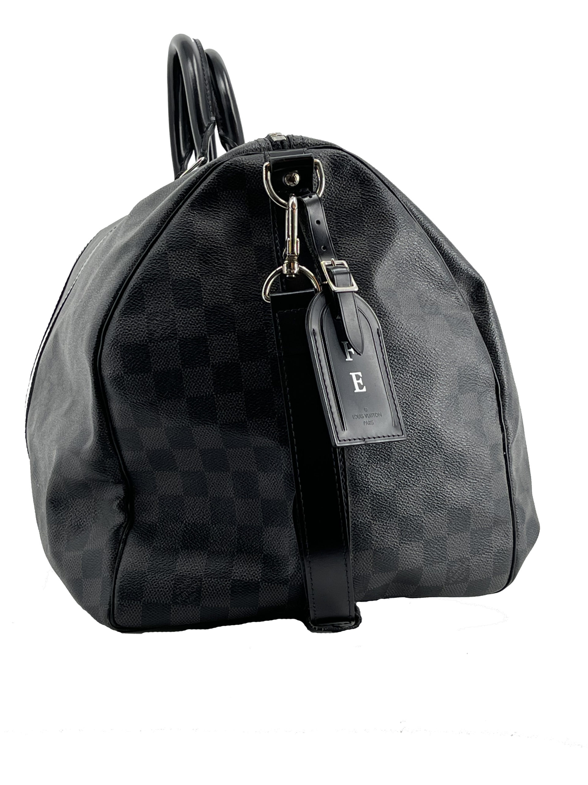 LOUIS VUITTON Keepall 55 Damier Graphite Bandouliere Travel Bag Black